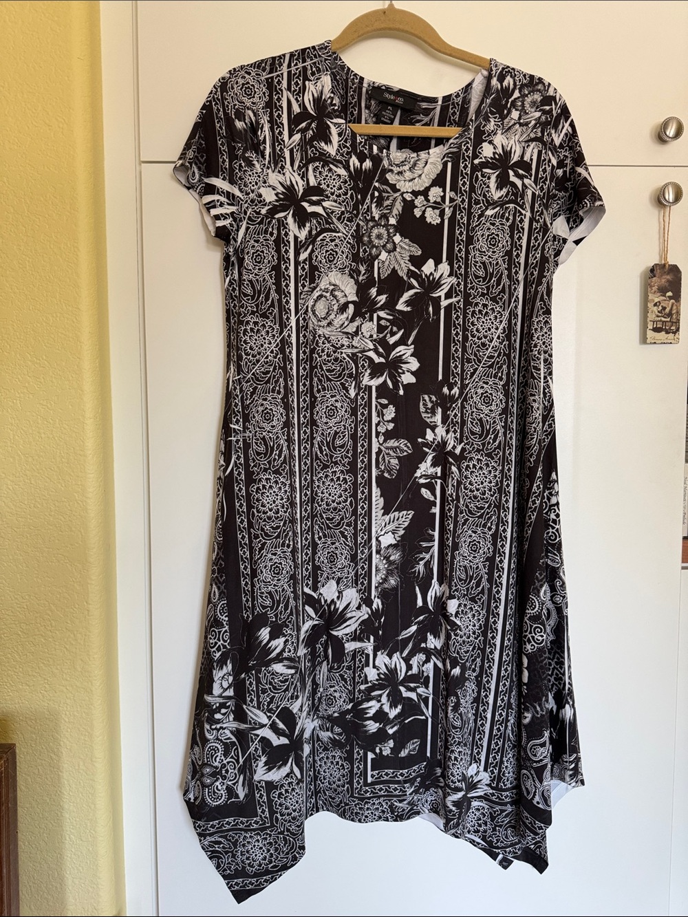Style & Co. Black and White Floral Stripe Dress Size PL